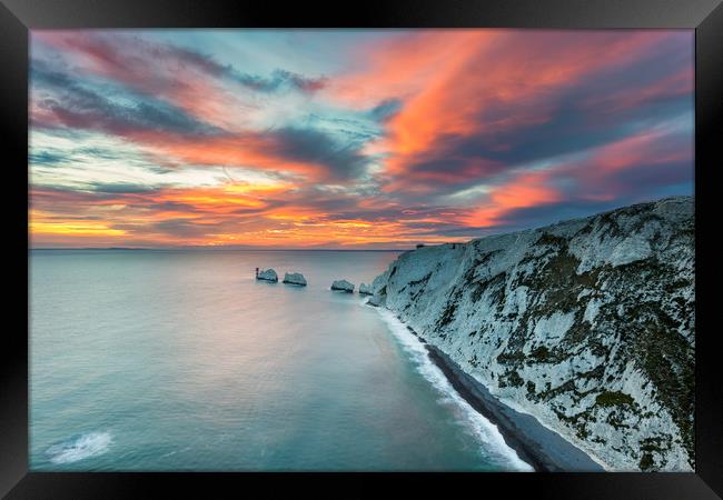 The Needles Sunset Framed Print by Wight Landscapes