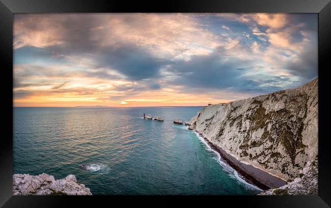 Needles Sunset Panorama Framed Print by Wight Landscapes