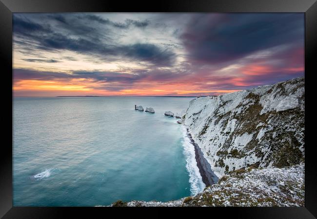 Sunset At The Needles Framed Print by Wight Landscapes