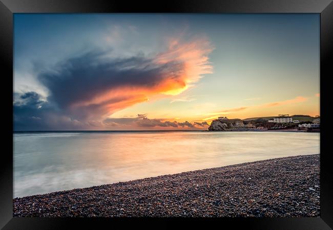 Freshwater Bay Beach Sunset Framed Print by Wight Landscapes