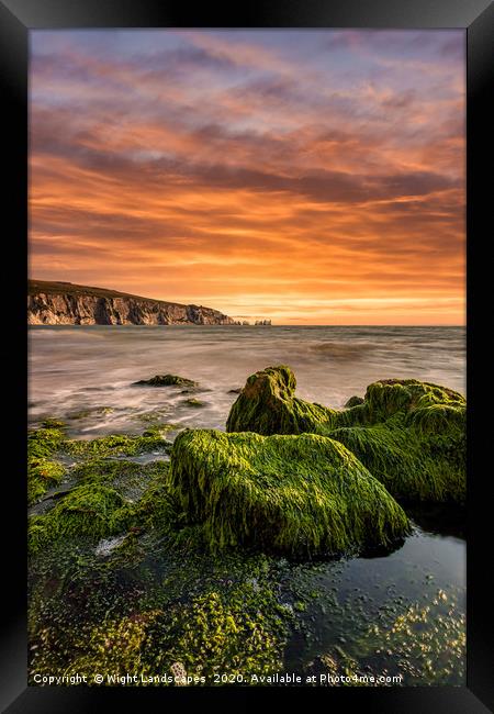 Alum Bay Rocks and The Needles Sunset Framed Print by Wight Landscapes
