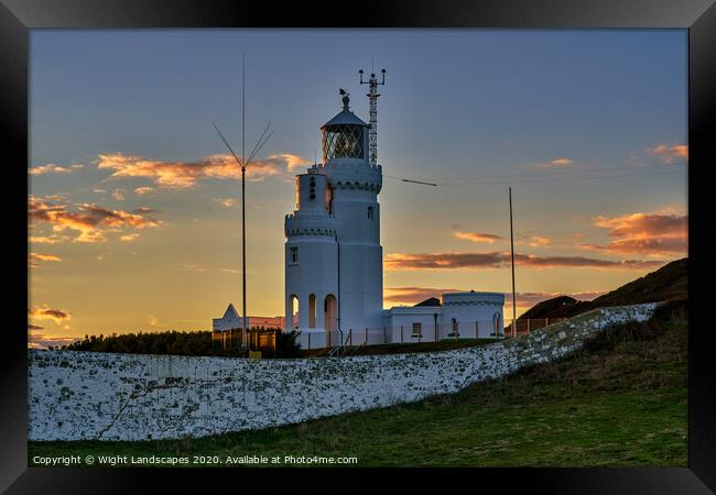 St Catherines Lighthouse Sunset Framed Print by Wight Landscapes
