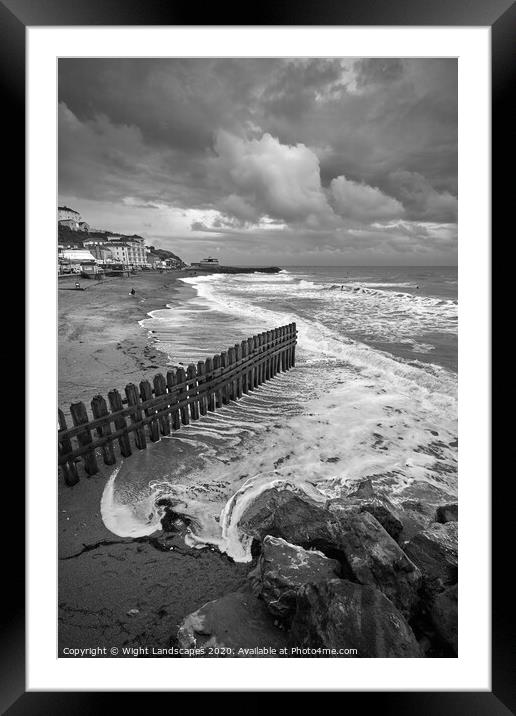 Ventnor Beach BW Isle Of Wight Framed Mounted Print by Wight Landscapes