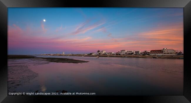 Sunset At Ilha de Faro, Faro Portugal  Framed Print by Wight Landscapes
