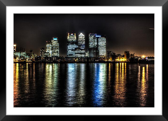 canary wharf across the thames Framed Mounted Print by jim wardle-young