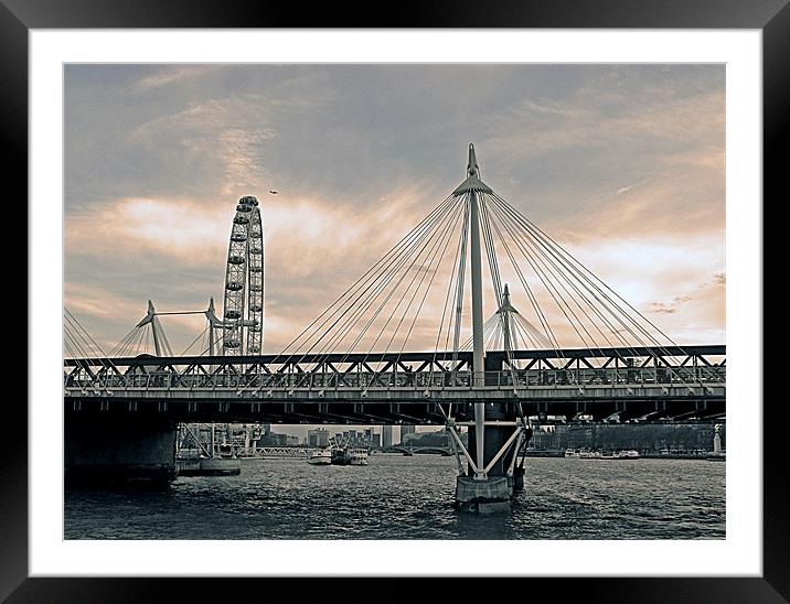 London Hungerford bridge, sepia-grey Framed Mounted Print by Jutta Klassen