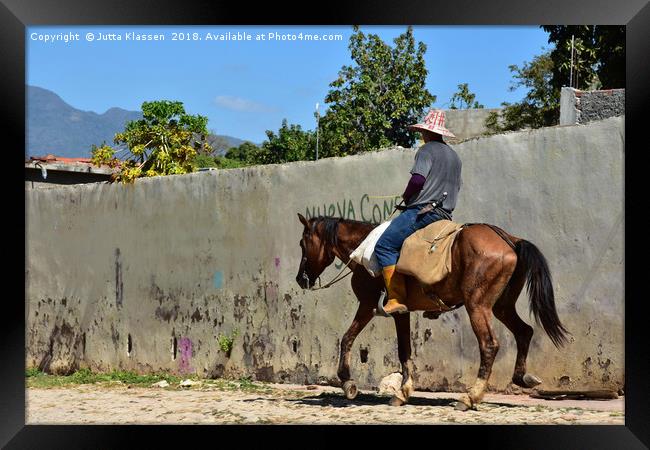 Cuban farmer on trotting horse Framed Print by Jutta Klassen