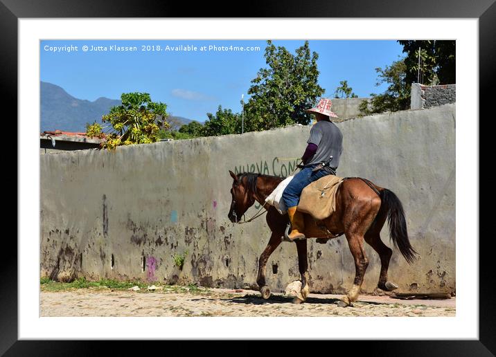 Cuban farmer on trotting horse Framed Mounted Print by Jutta Klassen