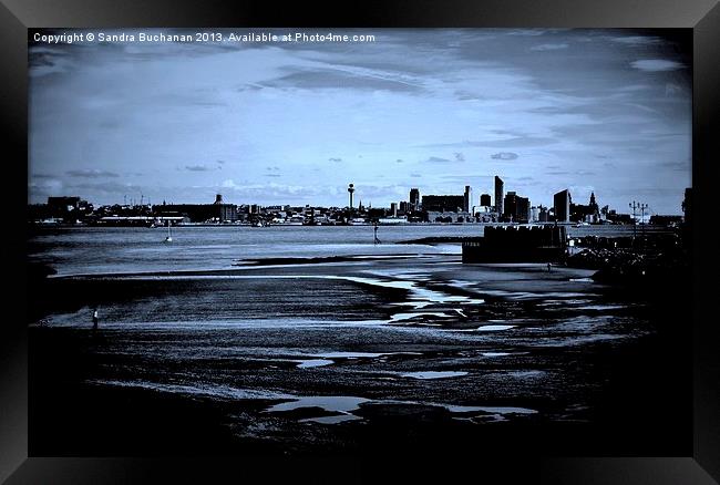 Liverpool Waterfront In The Distance Framed Print by Sandra Buchanan
