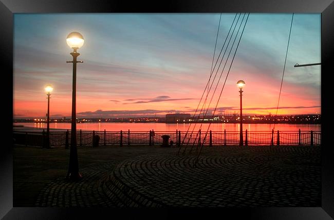 Sunset At The Albert Dock Framed Print by Sandra Buchanan