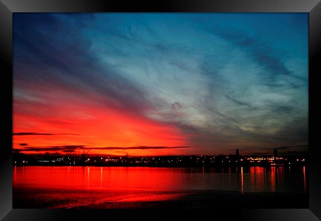 Overlooking The Mersey At Dusk Framed Print by Sandra Buchanan