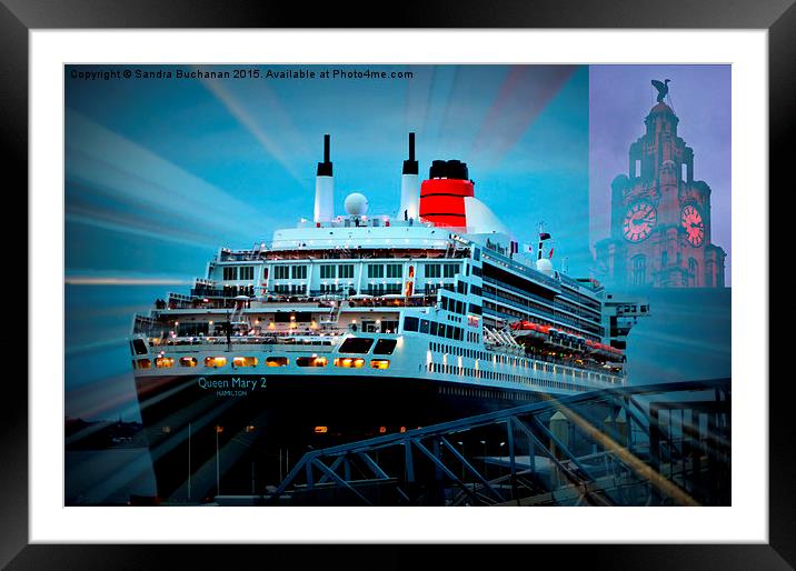  Queen Mary 2 visits Liver Building Liverpool Framed Mounted Print by Sandra Buchanan