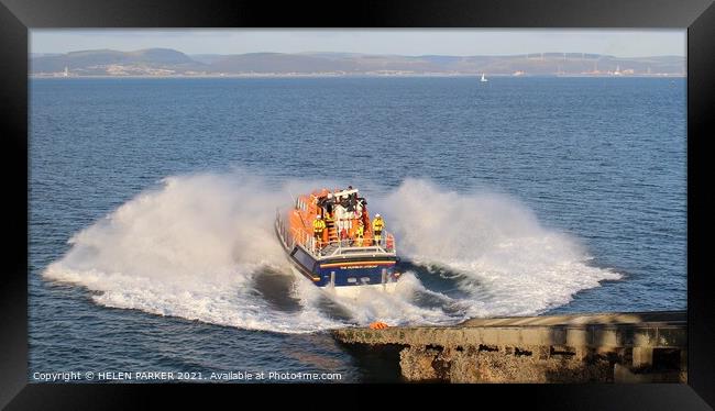 Mumbles Lifeboat to the Rescue Framed Print by HELEN PARKER