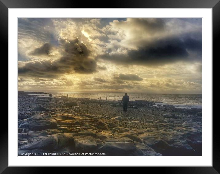 Rocky beach walk at dusk Framed Mounted Print by HELEN PARKER