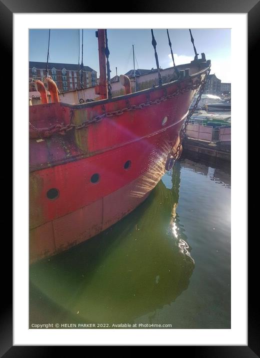 Helwick Lightship Bow Reflection Framed Mounted Print by HELEN PARKER