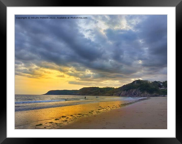 Caswell Bay Sunset Framed Mounted Print by HELEN PARKER