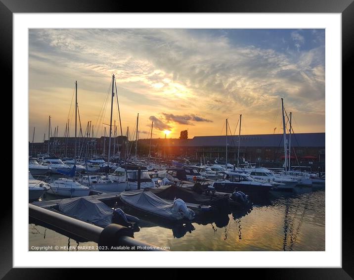 Swansea Marina at Sunset Framed Mounted Print by HELEN PARKER