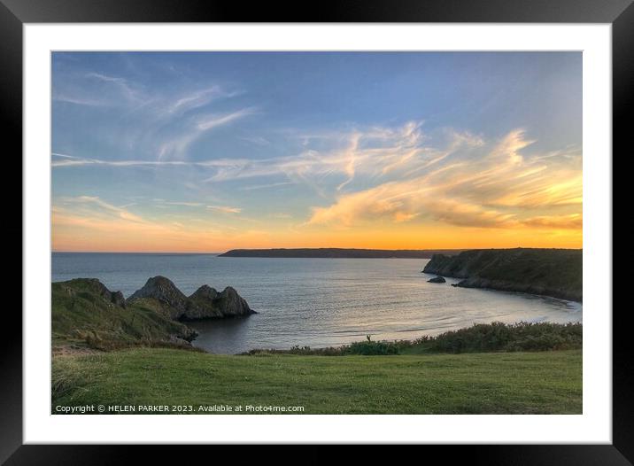 Sunset over Three Cliffs in Gower Framed Mounted Print by HELEN PARKER
