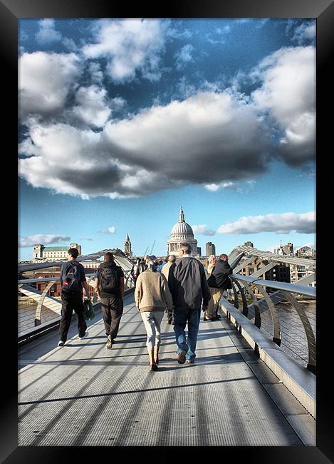 A walk across Millenium Bridge London Framed Print by HELEN PARKER