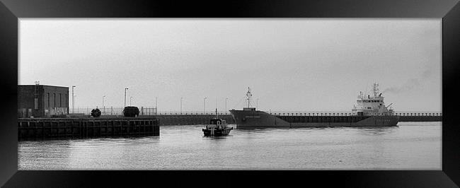 Ship arriving at Swansea Docks Framed Print by HELEN PARKER