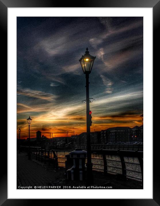 Swansea Marina Sunset Framed Mounted Print by HELEN PARKER