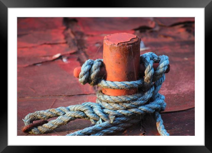 Red rust, blue rope. Framed Mounted Print by HELEN PARKER