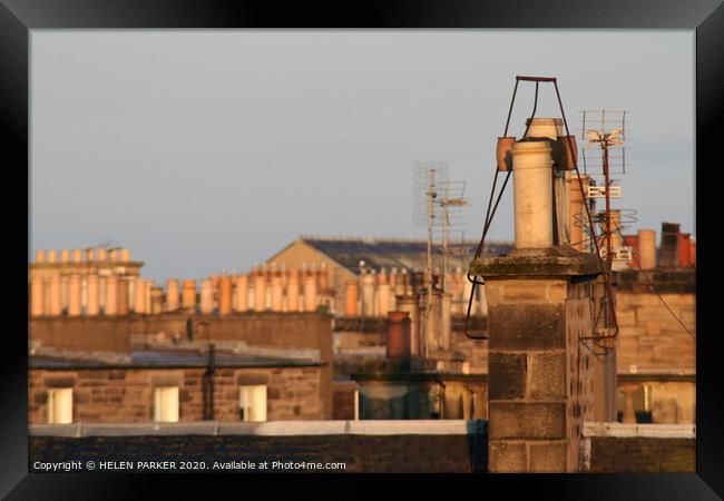 Edinburgh Rooftops and Chimneys  Framed Print by HELEN PARKER