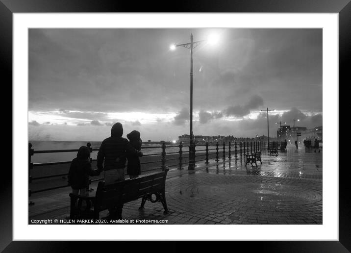 In Porthcawl watching the wild sea Framed Mounted Print by HELEN PARKER