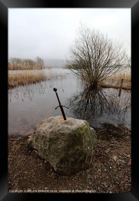 Sword in the Stone, Llangorse Lake Framed Print by HELEN PARKER