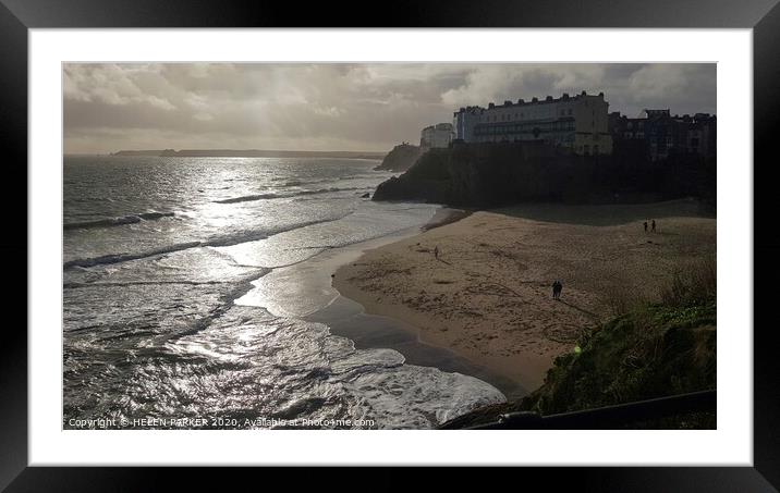 Tenby Beach at full tide Framed Mounted Print by HELEN PARKER