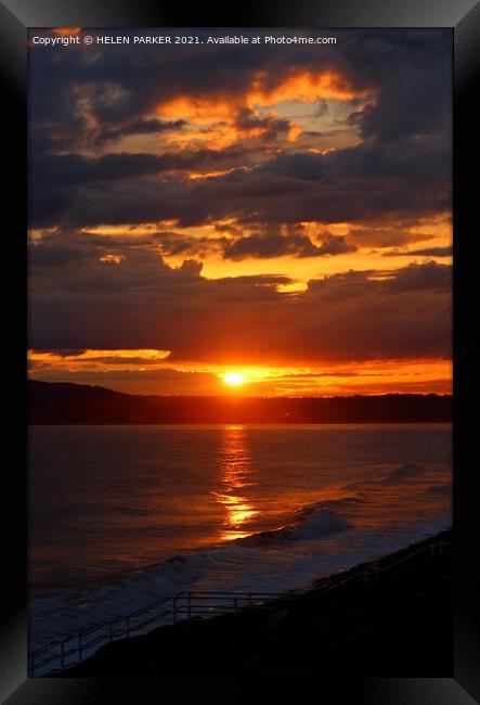 Sunset over Aberavon Beach Framed Print by HELEN PARKER