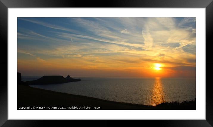 Worms Head Rhossili Sunset Framed Mounted Print by HELEN PARKER