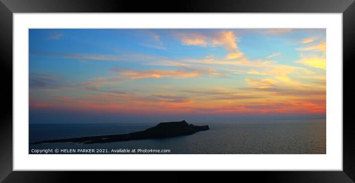 Sunset over Worms Head Framed Mounted Print by HELEN PARKER