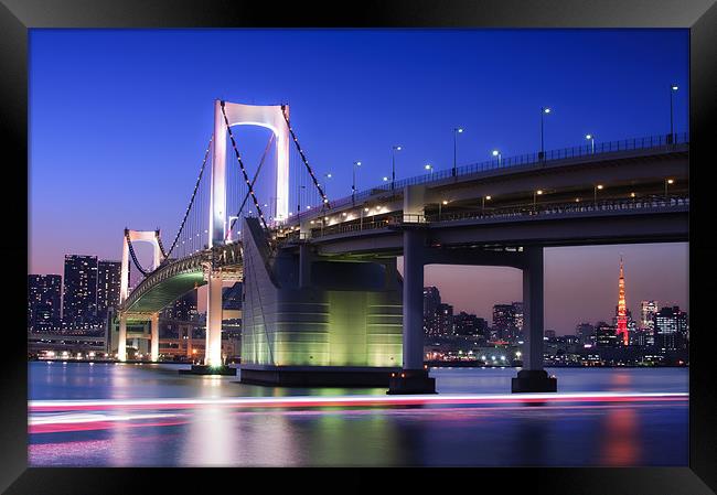 Rainbow Bridge and Tokyo Tower Framed Print by Duane Walker