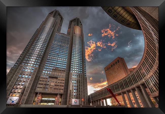 Fiery Clouds Above Tocho Building Framed Print by Duane Walker