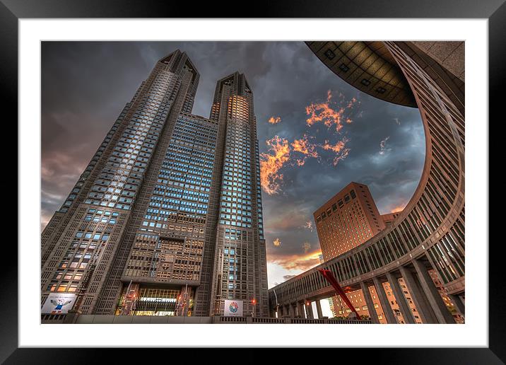 Fiery Clouds Above Tocho Building Framed Mounted Print by Duane Walker