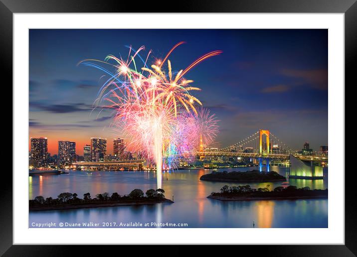 Tokyo Bay Fireworks Framed Mounted Print by Duane Walker