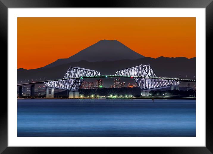Mt Fuji With Gate Bridge, Japan Framed Mounted Print by Duane Walker