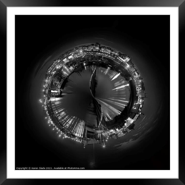 Spiral Ramsgate Harbour at night in black and white Framed Mounted Print by Karen Slade