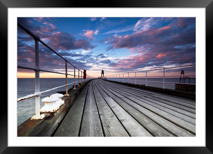 Whitby Pier Sunset Framed Mounted Print by Dave Hudspeth Landscape Photography