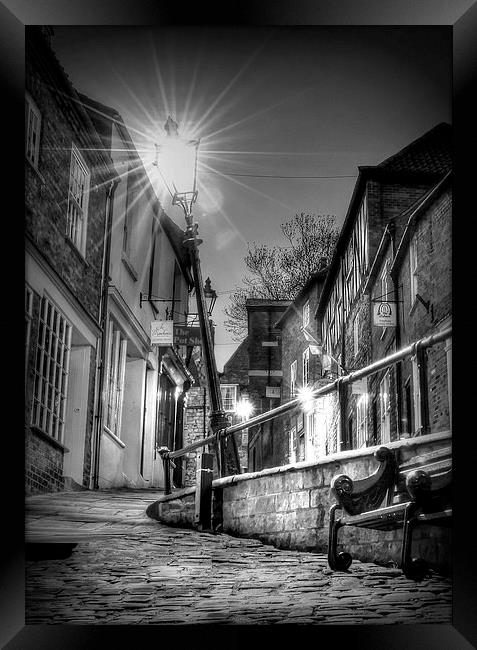  The Leaning Lamp post on steep hill Lincoln  Framed Print by Jon Fixter