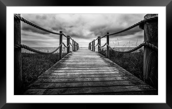 Over the bridge to the sea in mono Framed Mounted Print by Ian Johnston  LRPS