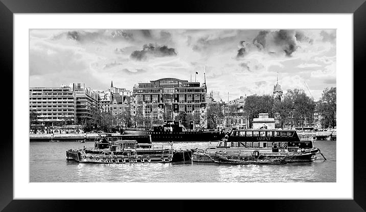 London Barges Framed Mounted Print by Anne Whiteside