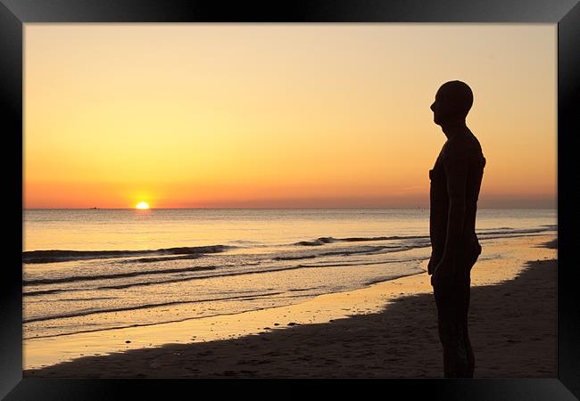 Crosby Beach Iron Man Sunset Framed Print by Phillip Orr