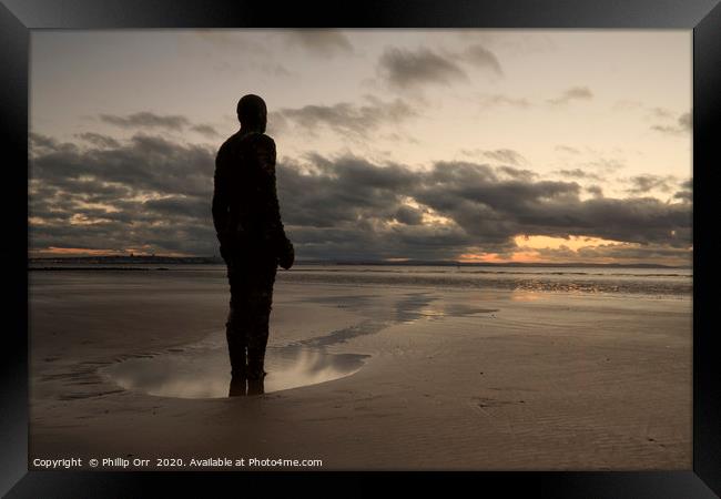 Iron Man Crosby Beach Sunset Framed Print by Phillip Orr