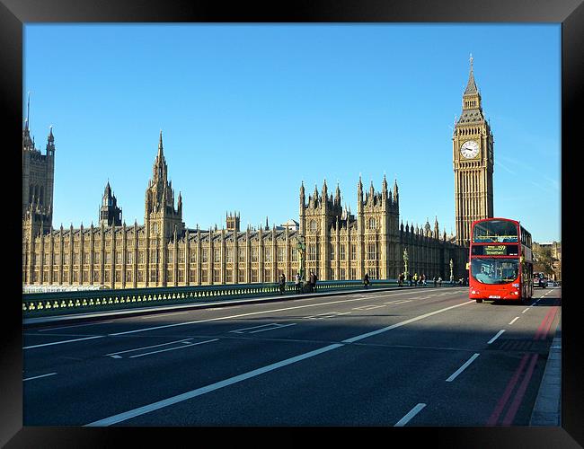 London Bus by Parliament Framed Print by Mark Jefferson