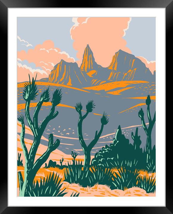 Castle Mountains National Monument located in the Mojave Desert and San Bernardino County California WPA Poster Art Framed Mounted Print by Aloysius Patrimonio