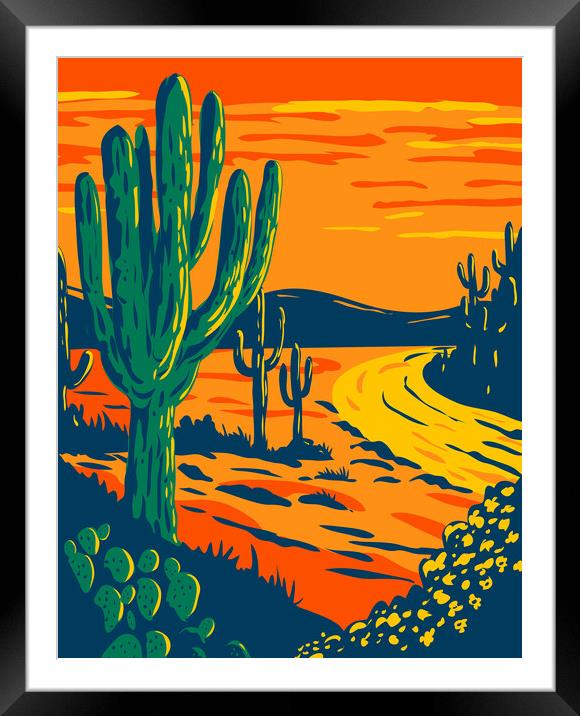 Saguaro Cactus at Dusk in Saguaro National Park in Tucson Arizona National Park California WPA Poster Art Framed Mounted Print by Aloysius Patrimonio
