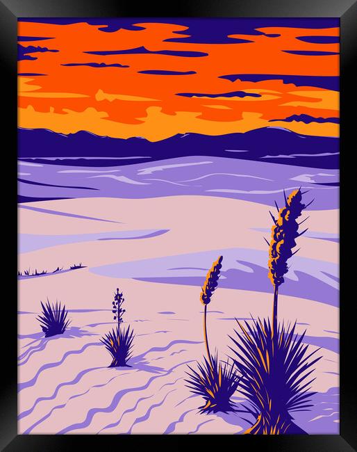 White Sands National Park with Soaptree Yucca in Tularosa Basin New Mexico WPA Poster Art  Framed Print by Aloysius Patrimonio
