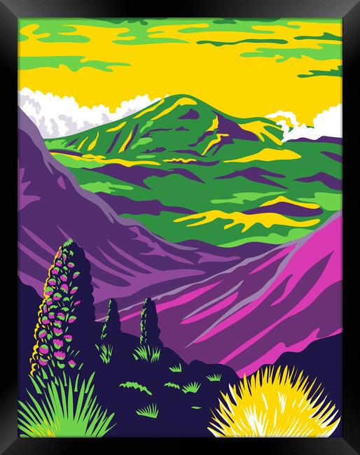 Haleakala National Park and Haleakala Volcano in Maui Hawaii United States WPA Poster Art Color Framed Print by Aloysius Patrimonio